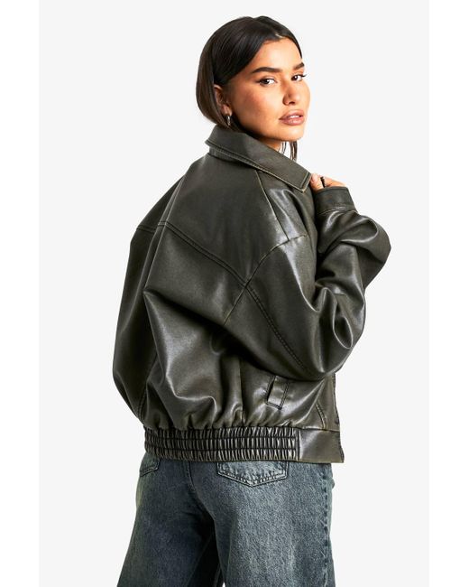 Boohoo Black Tall Vintage Look Faux Leather Bomber Jacket