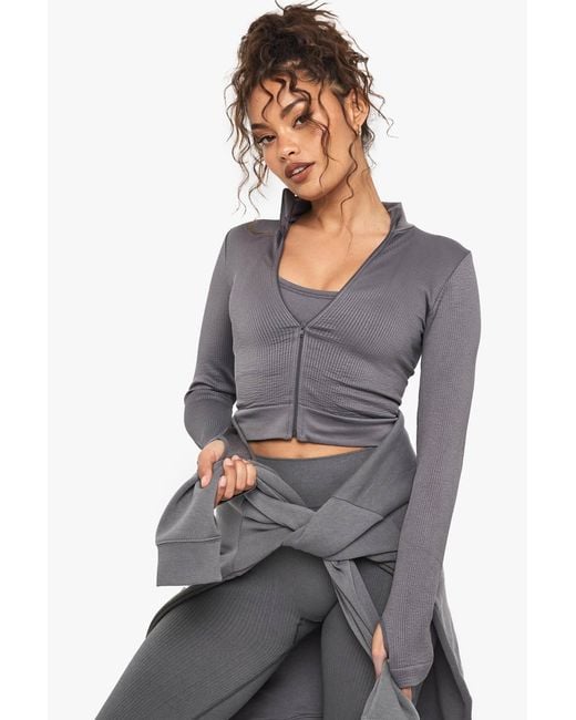 Boohoo Gray Basics Seamless Rib Zip Through Jacket