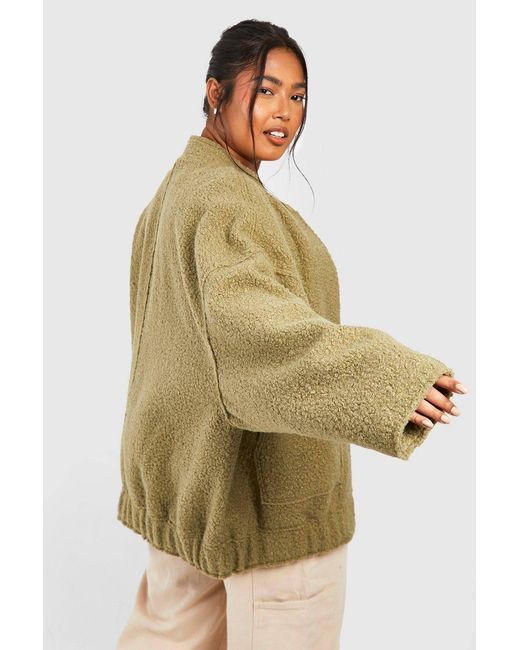 Boohoo Green Plus Oversized Wool Bomber Jacket