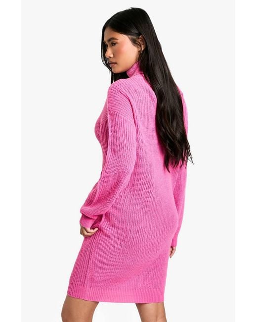 Boohoo Pink Basic Roll Neck Jumper Dress