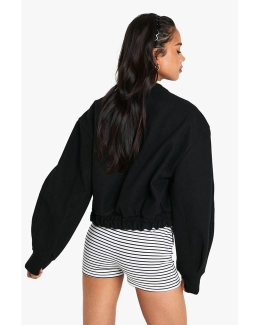 Boohoo Black Wool Look Double Zip Bomber Jacket