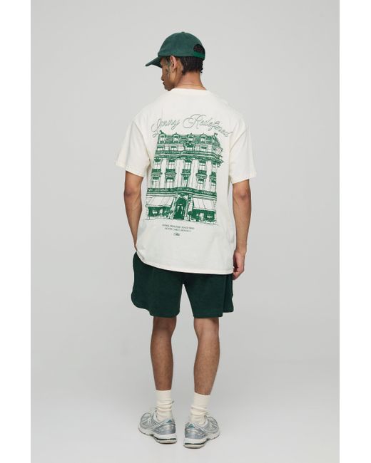 Boohoo Green Ecru Oversized Monaco Hotel T-Shirt