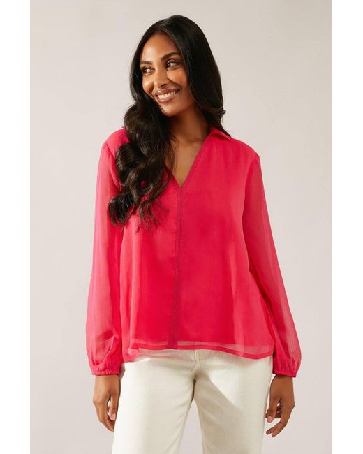 Wallis Red Petite Ladder Trim Insert Overhead Blouse
