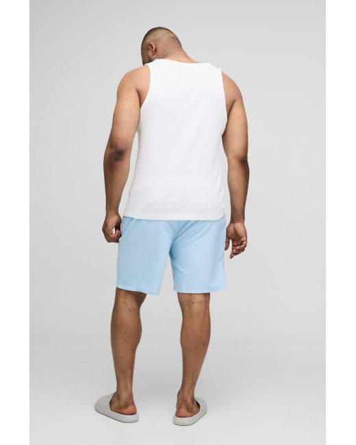 BoohooMAN Plus lange Badehose mit Logo in Blue für Herren