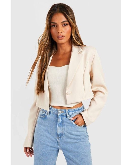 Boohoo Blue Basic Woven Single Button Crop Blazer