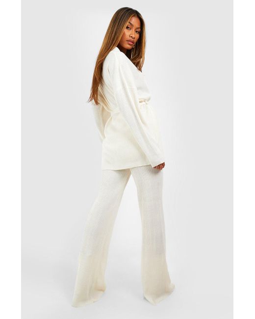 Boohoo Natural Knitted Cardigan & Wide Leg Trouser Co-ord