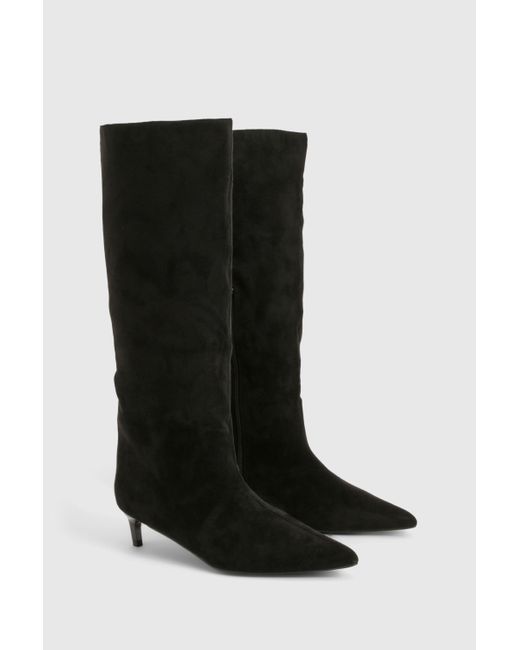 Faux Suede Column High Knee Boots Boohoo de color Black