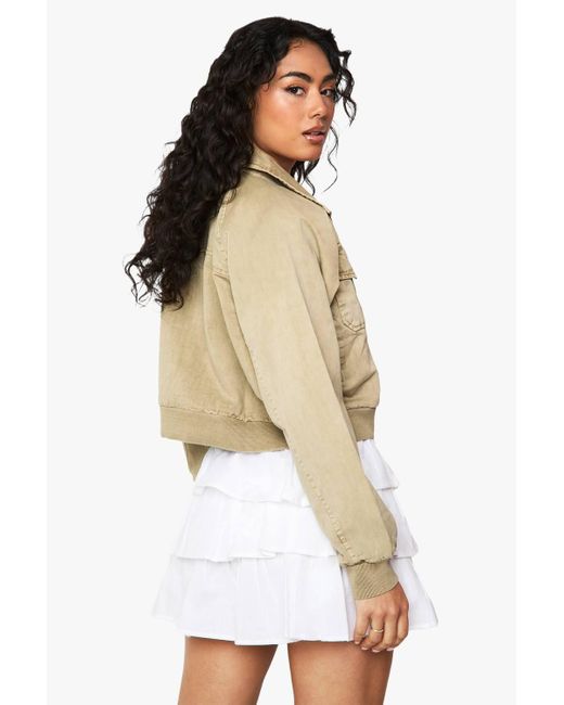 Boohoo White Washed Collared Cropped Jacket