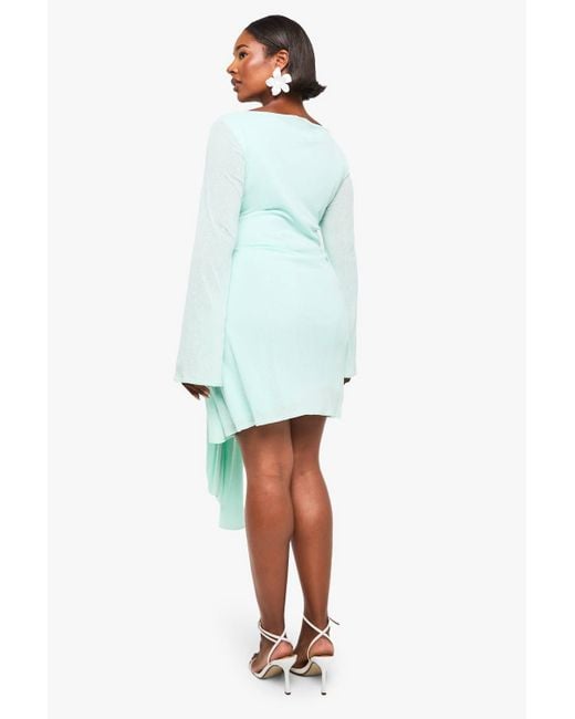 Boohoo Plus Tie Waist Skater Dress in Green | Lyst