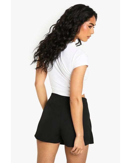 Boohoo Black Woven Button Wrap Skort