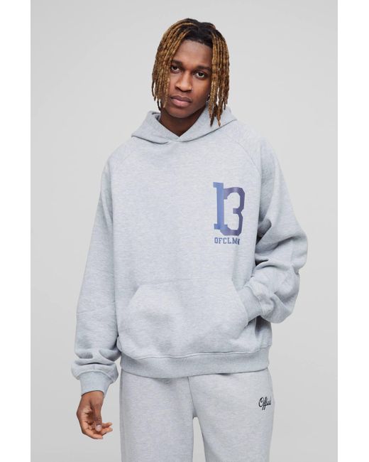 BoohooMAN Gray Tall 13 Print Oversized Varsity Hoodie