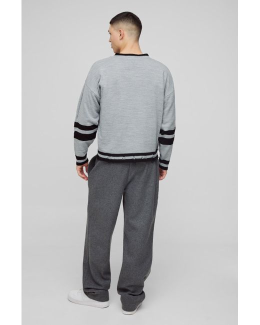 BoohooMAN Zerrissener kastiger Pullover mit V-Ausschnitt in Gray für Herren