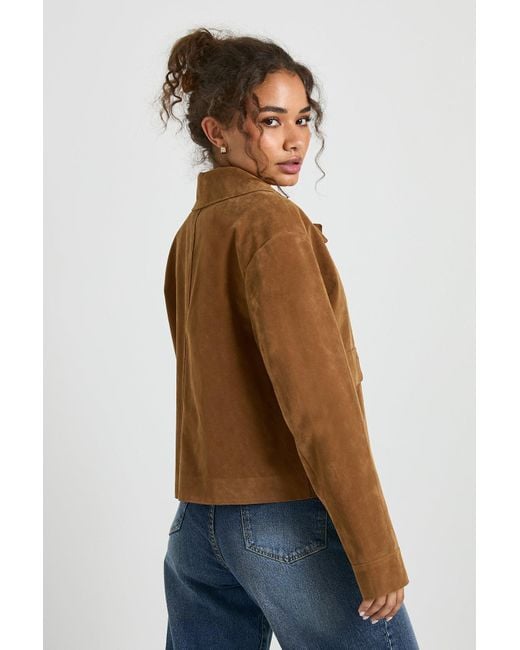 Boohoo Brown Collared Button Up Suede Look Jacket