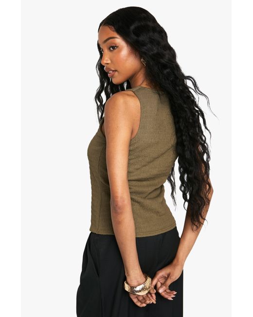 Boohoo Black Textured Square Neck Button Detail Top