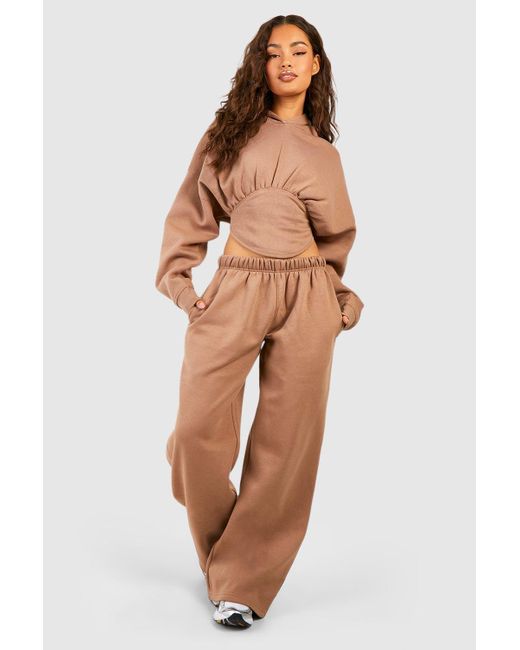 Boohoo Brown Corset Hoodie And Straight Leg Jogger Tracksuit