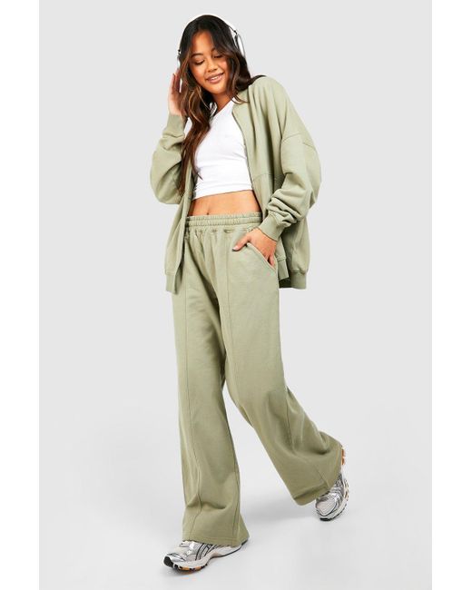 Boohoo Green Washed Zip Through Bomber Straight Leg Tracksuit