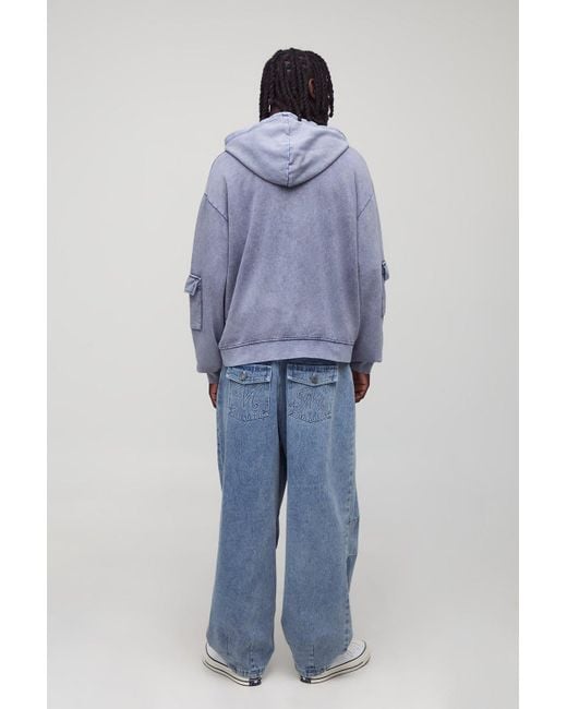 Navy Oversized Boxy Carpenter Zip Through Hoodie Boohoo de color Blue