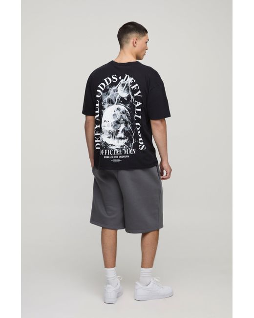 BoohooMAN Black Oversized Gothic Moon Washed Printed T-shirt for men