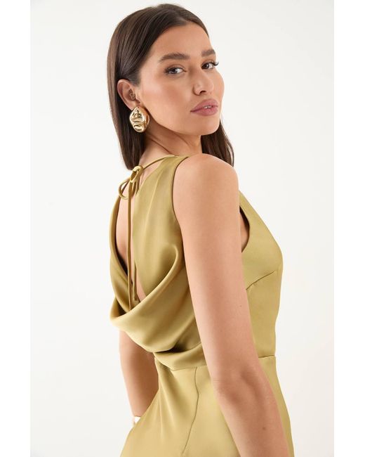 MissPap Women's Metallic High Neck Cowl Back Bridesmaid Dress