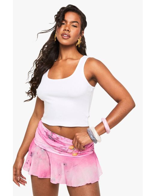 Boohoo Pink Tie Dye Beaded Mini Beach Rara Skirt