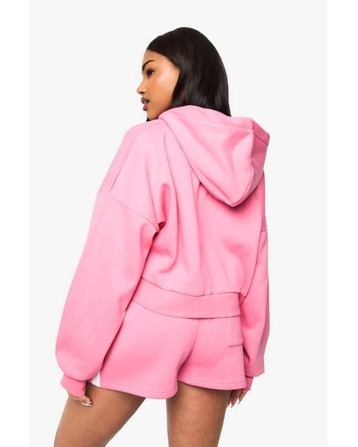 Boohoo Pink Mont Blanc Boxy Zip Through Hooded Short Tracksuit