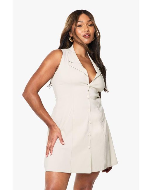 Boohoo Women's White Plus Tailored Button Down A-Line Mini Dress Boohoo Women's White Plus Tailored Button Down A-Line Mini Dress