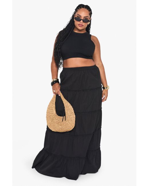 Boohoo Black Plus Cotton Tiered Maxi Skirt