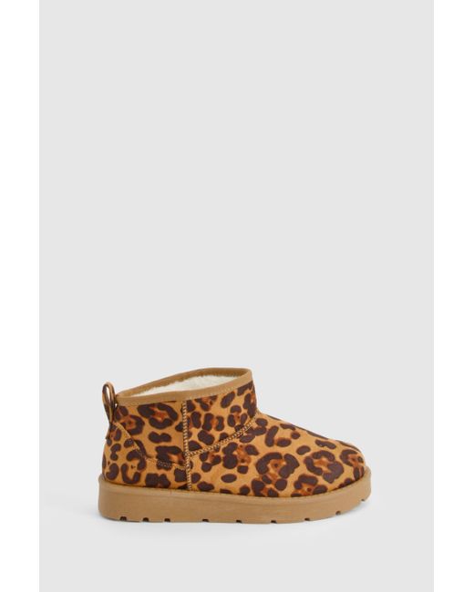 Botas Ultra Mini Cómodas Con Estampado De Leopardo Boohoo de color Brown