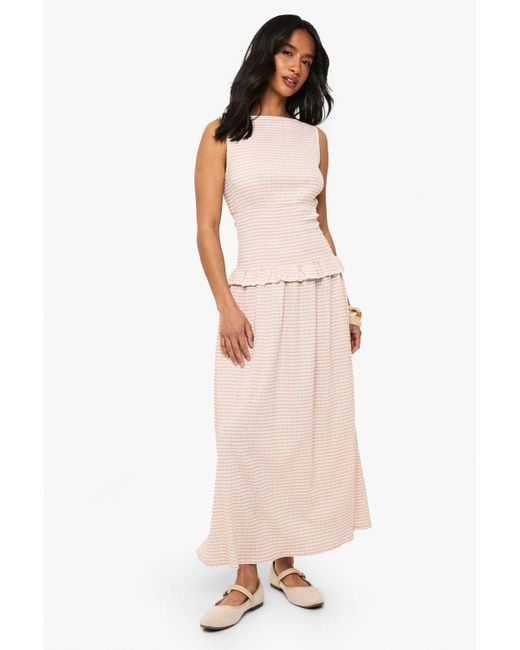 Boohoo Women's White Petite Textured Gingham Shirred Waist Maxi Dress -  hulwithkids.com