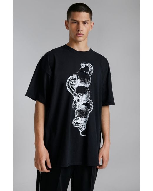 BoohooMAN Denim Oversized Snake Skull T-shirt in Black for Men | Lyst