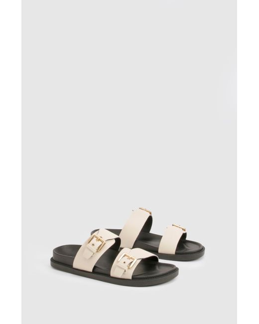 Boohoo White Double Buckle Strap Detail Sliders