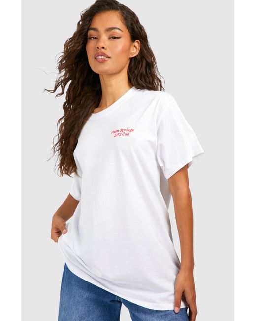 Boohoo White Oversized Palm Springs Chest Print Cotton Tee