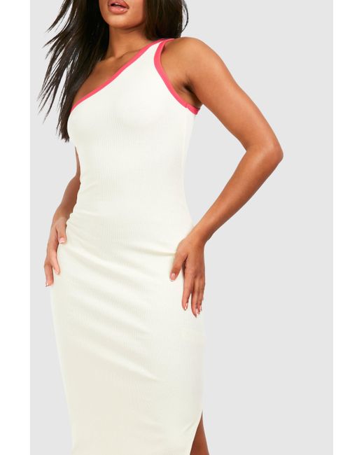 Premium Contrast Rib One Shoulder Midaxi Dress Boohoo de color White