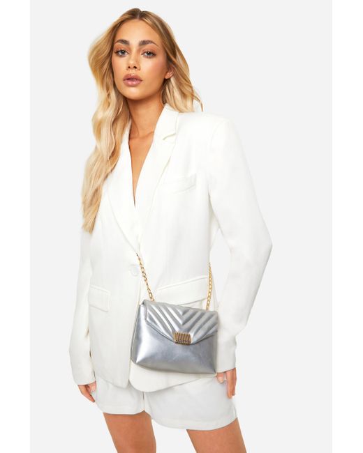 Boohoo White Silver Quilted Cross Body Bag