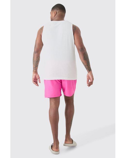 Boohoo Pink Plus Signature Mid Length Swim Short