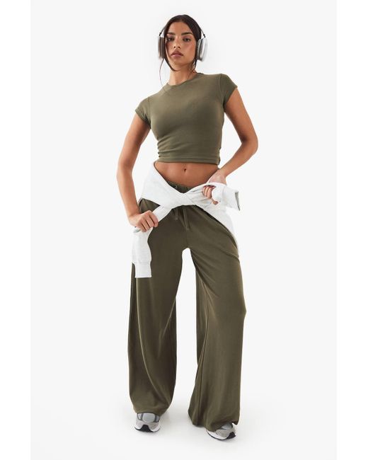 DSGN Studio Gray Embroidered Rib Wide Leg Trouser