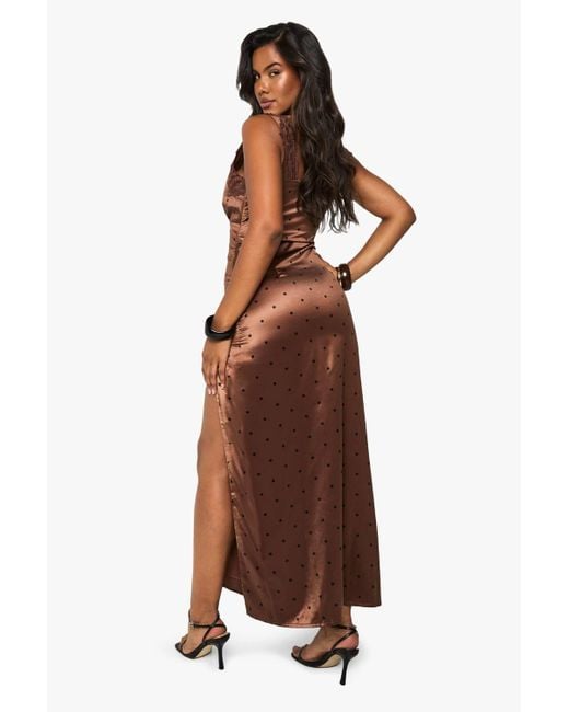 Boohoo Women's Brown Polka Dot Lace Trim Maxi Dress - www.disolcolor.com