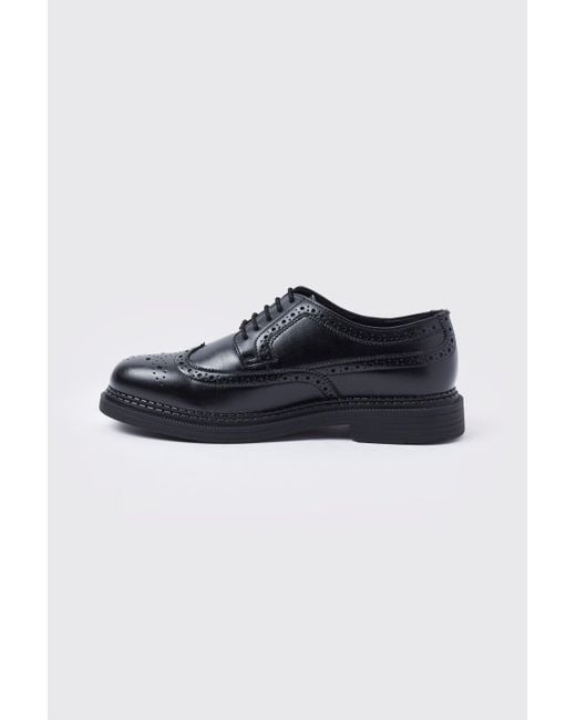 BoohooMAN Black Classic Faux Leather Brogue for men
