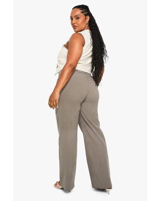 Boohoo Green Plus Linen Elasticated Back Tailored Stripe Trouser