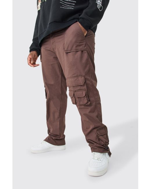 BoohooMAN Brown Plus Slim Leg Multi Pocket Cargo Trousers for men