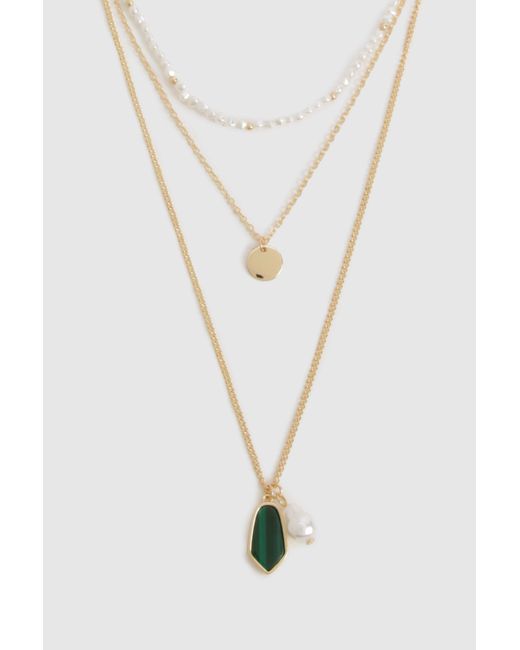 Emerald Pendant Detail Layered Necklace Boohoo de color White