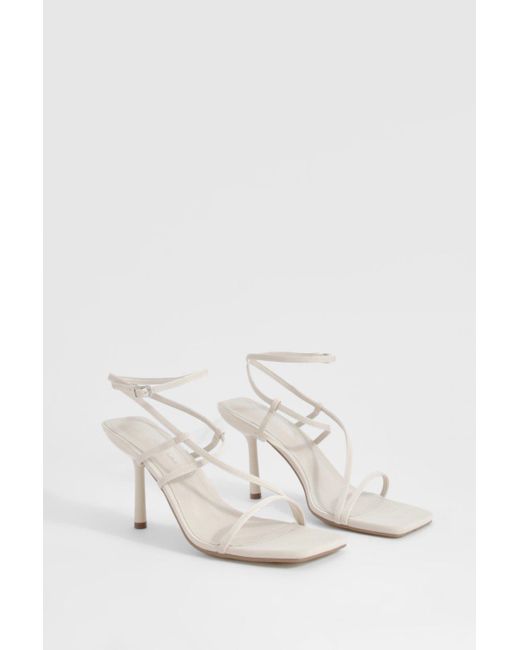 Boohoo White Square Toe Strappy Mid Height Heels