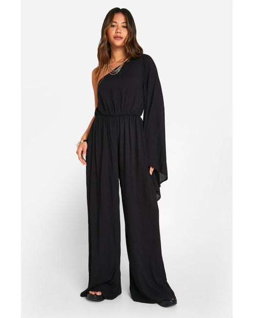 Boohoo Black Flare Sleeve Cheesecloth Jumpsuit