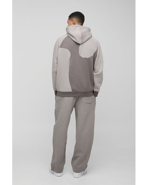 Sudadera Oversize Man Curva Con Capucha Y Colores En Bloque Boohoo de color Gray