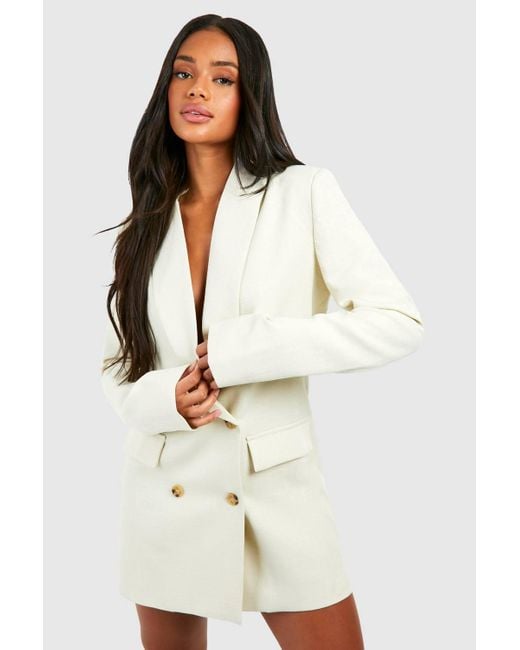 Boohoo White Linen Look Double Breasted Oversized Blazer Dress
