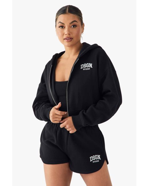 DSGN Studio Blue Dsgn Studio Embroidered Boxy Crop Zip Through Hoodie