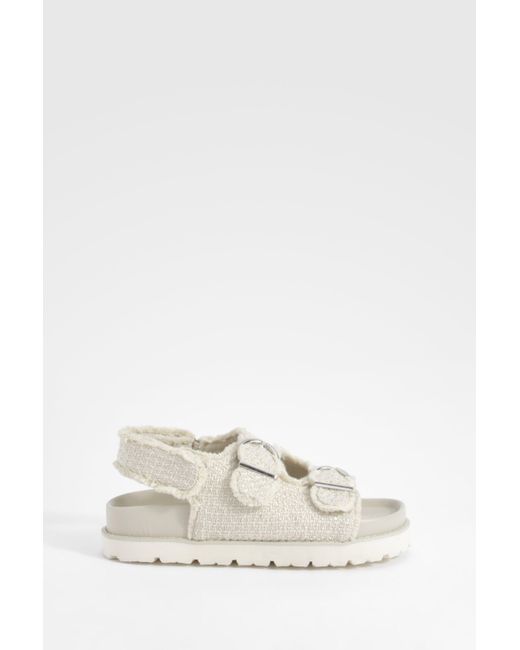 Boohoo White Wide Fit Boucle Dad Sandals