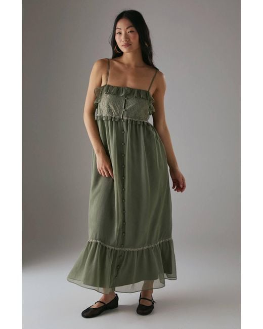Warehouse Women's Green Petite Lace Ruffle Strappy Midi Sundress -  coffeafoods.com