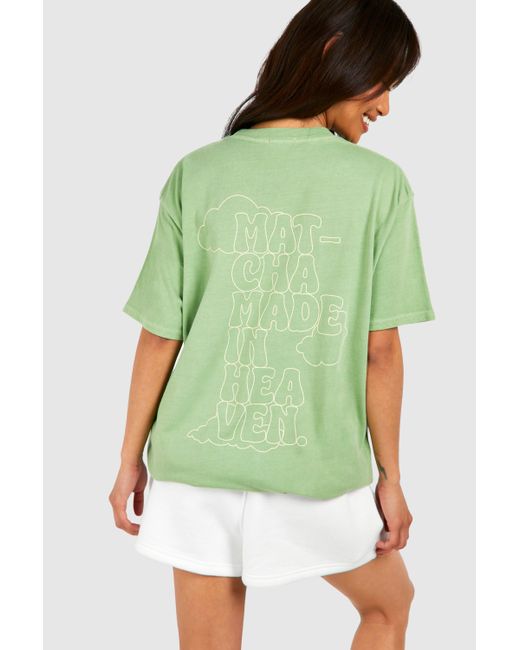 Boohoo Green Matcha Made In Heaven Slogan Oversized Acid Wash T-shirt