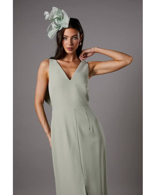 Coast Gray V Neck Crepe Column Midi Dress